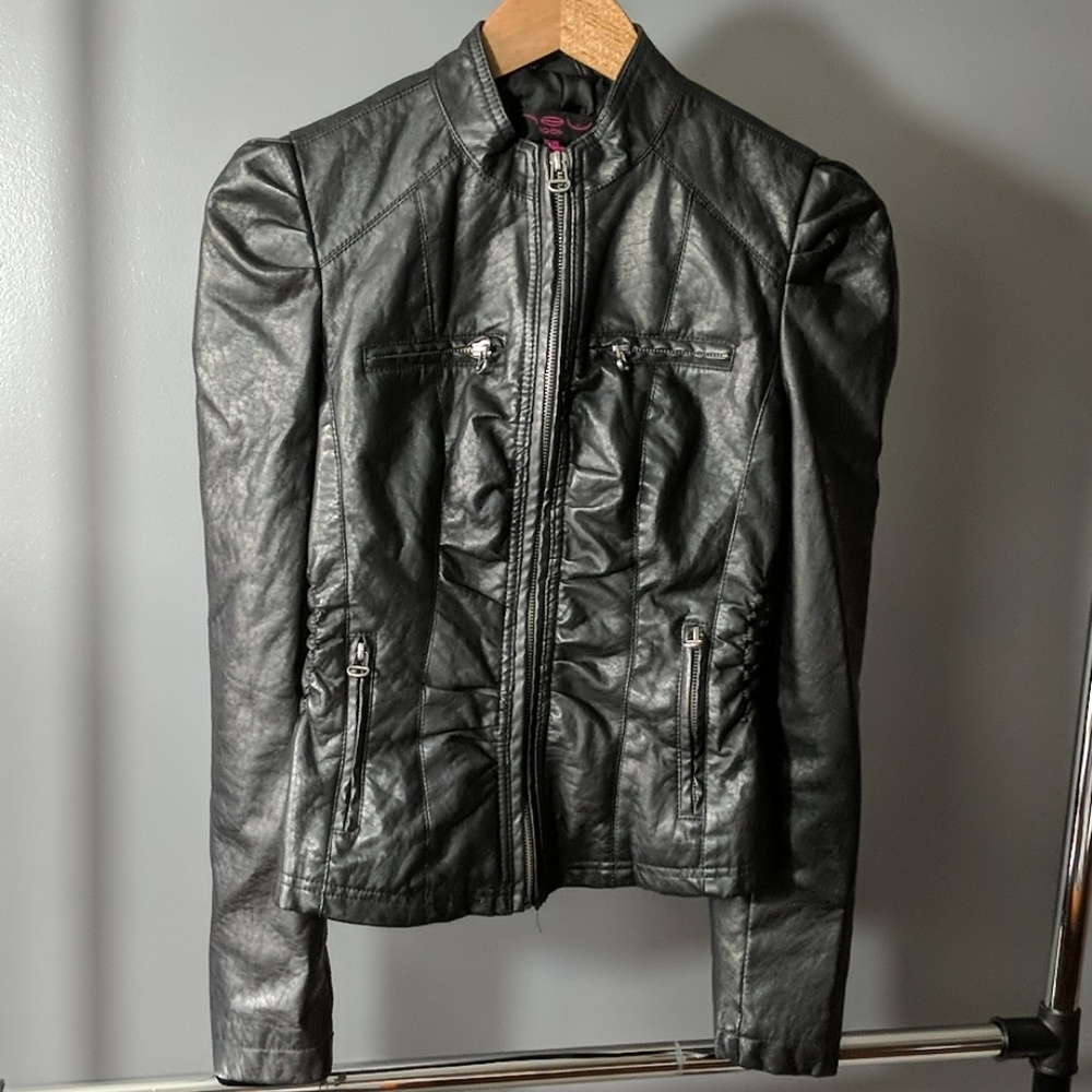 Black Faux Leather Jacket Coat with Zippers